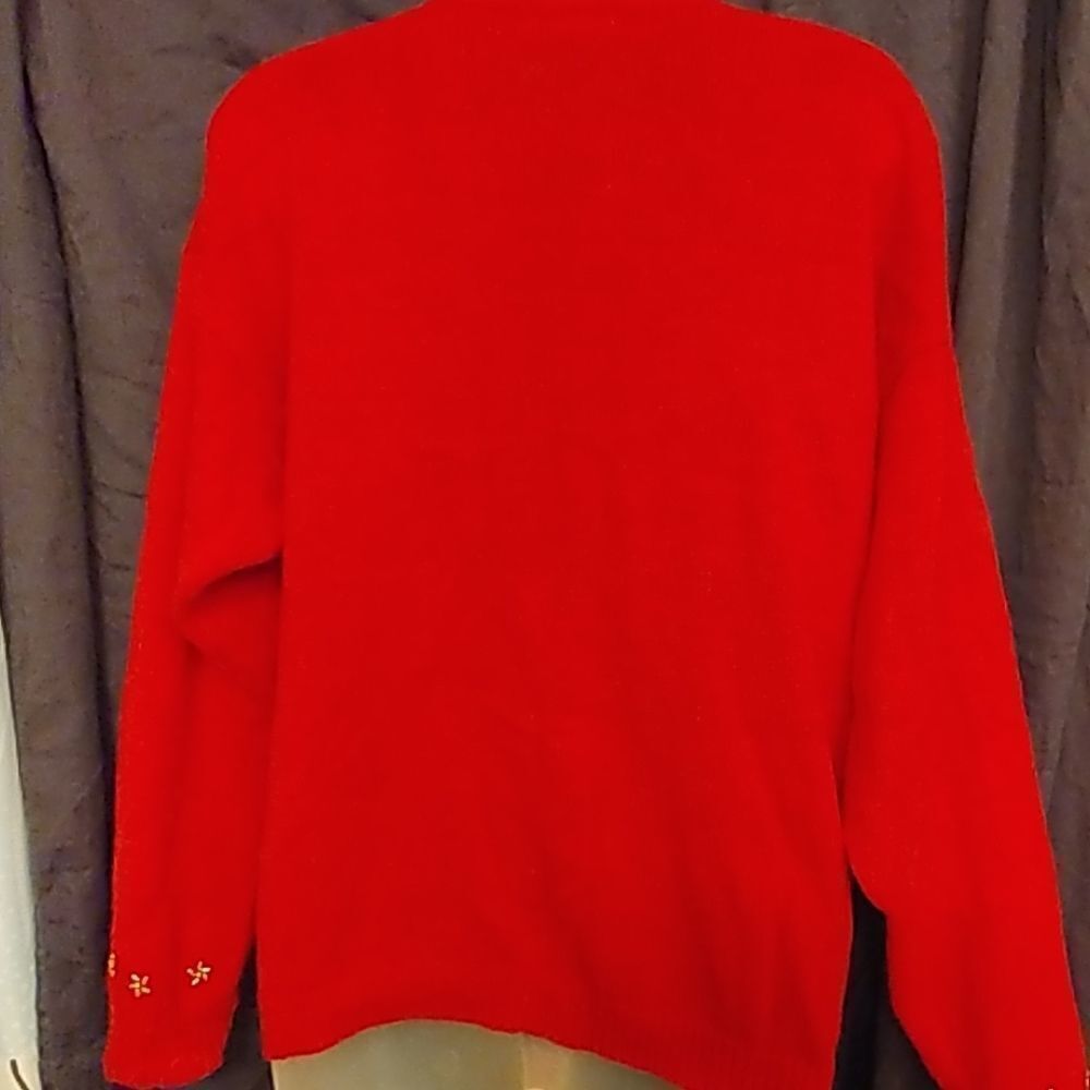 Gloriously Gaudy Red Sequined Floral Sweater - Picture 4 of 7